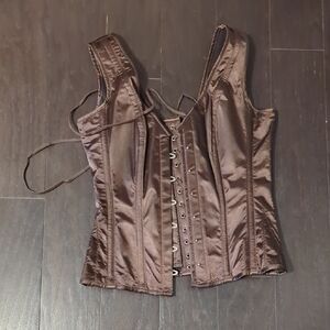 Chic Satin Brown Corset Blouse